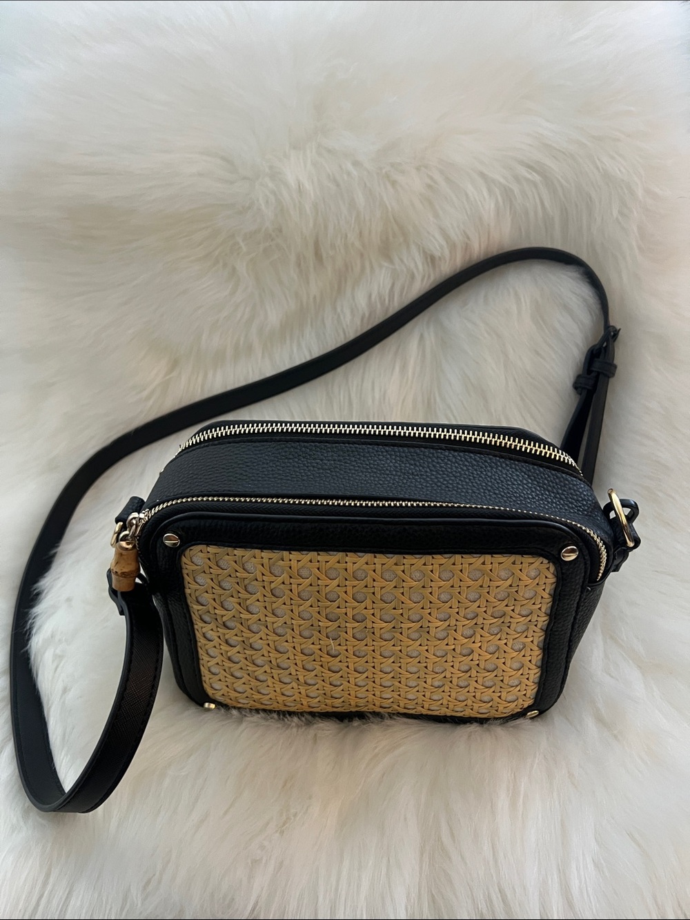 Rachel Zoe Black & Natural Woven Crossbody Bag